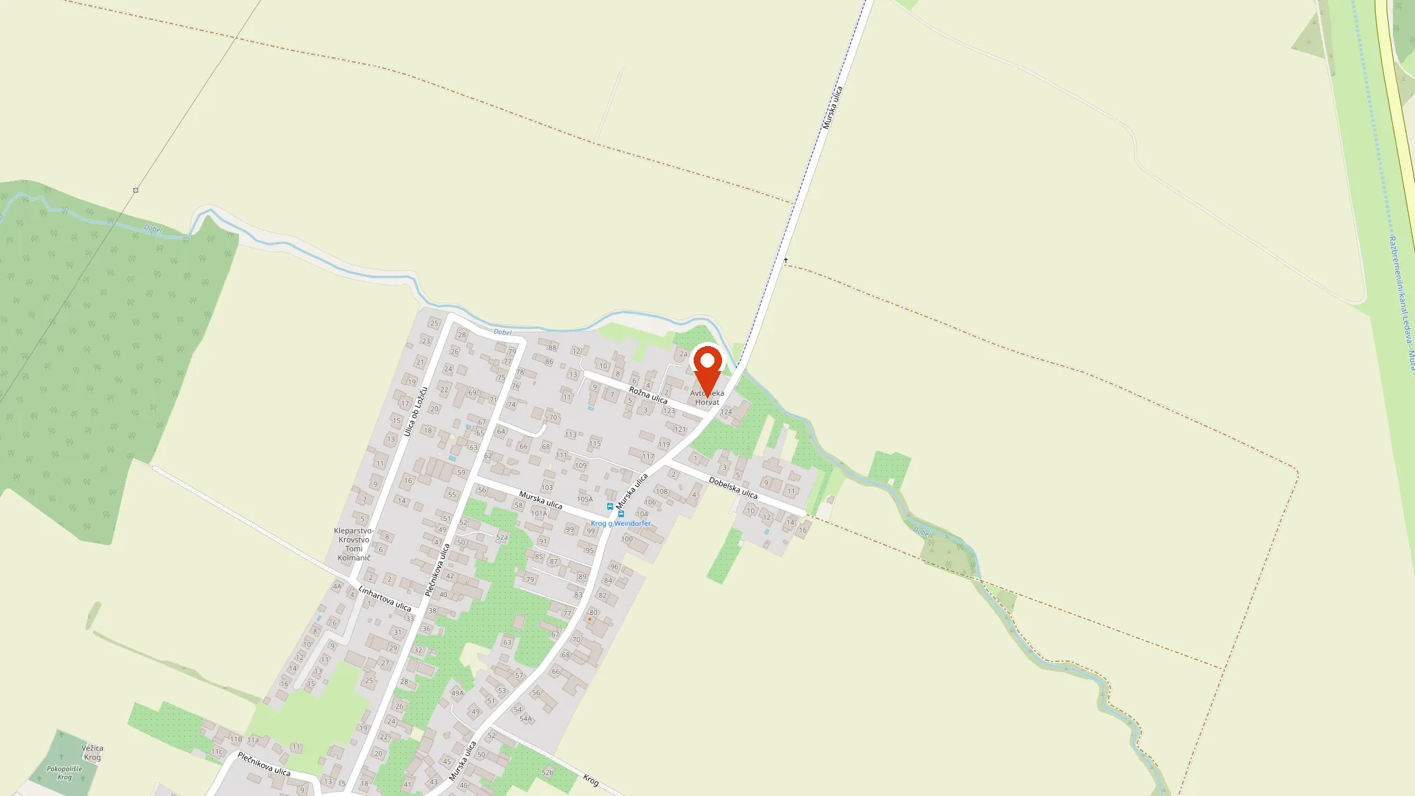 Map showing the location of Avtovleka Horvat, Murska ulica 125, Krog